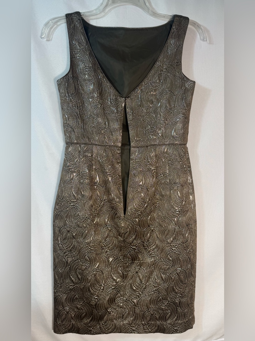 Banana Republic Metallic Bronze Jacquard Sheath Cocktail Dress Size 6 - Picture 4 of 9
